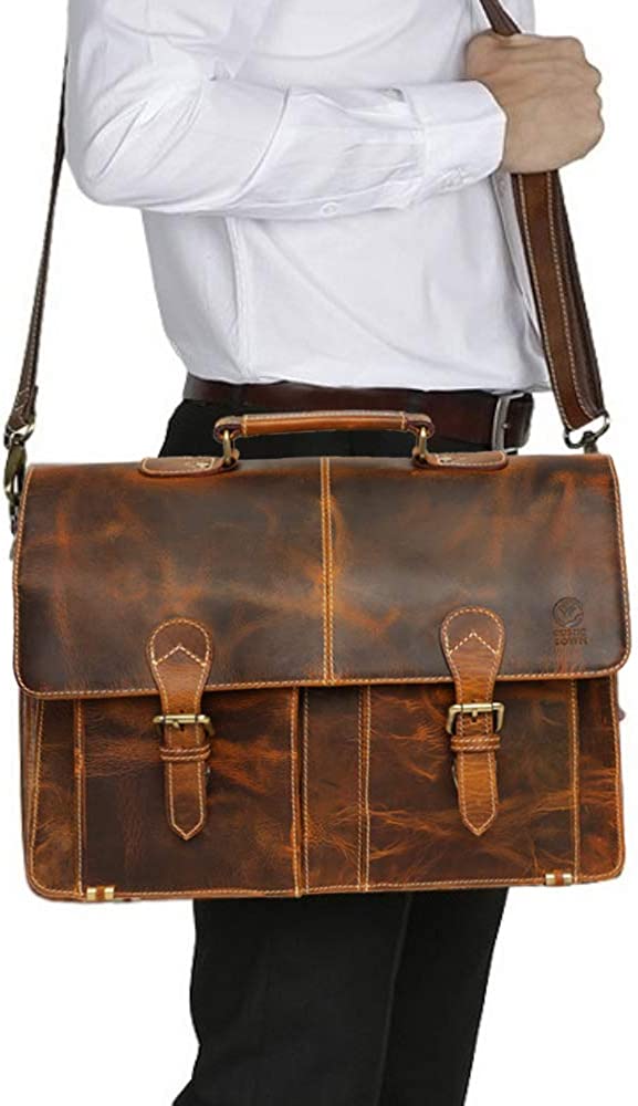 RUSTIC TOWN Handmade Leather Shoulder Briefcase Messenger Bag Mens 16 inch Laptop Satchel - Image 7